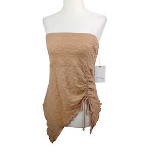 Electric Behaviour Tube Top Womens L Tan Lace Ruched Asymmetrical Boho Festival